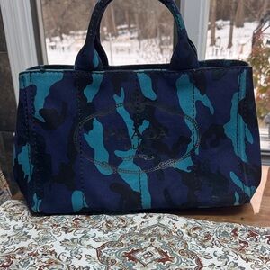 Prada Medium  Camouflage Tote in Blue and Black